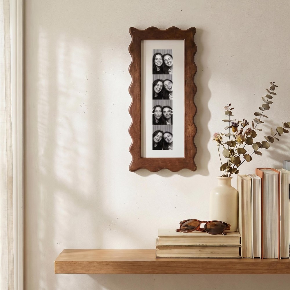 Personalized Vintage Wavy Edge Photo Strip Frame – Wooden Photo Booth Keepsake