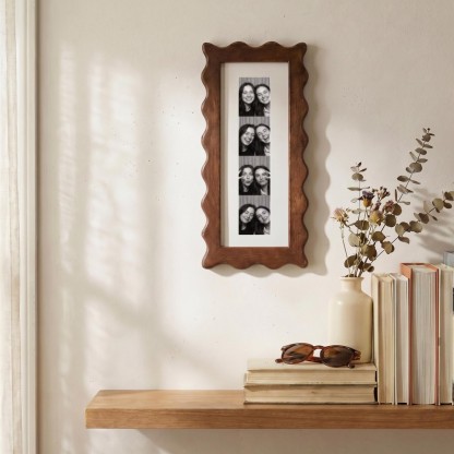 Personalized Vintage Wavy Edge Photo Strip Frame – Wooden Photo Booth Keepsake