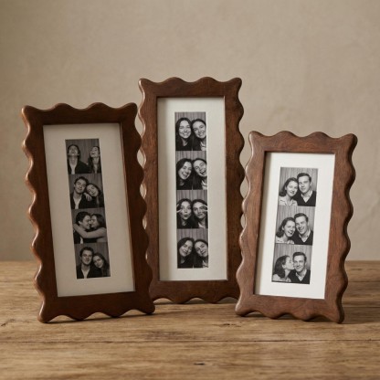 Personalized Vintage Wavy Edge Photo Strip Frame – Wooden Photo Booth Keepsake