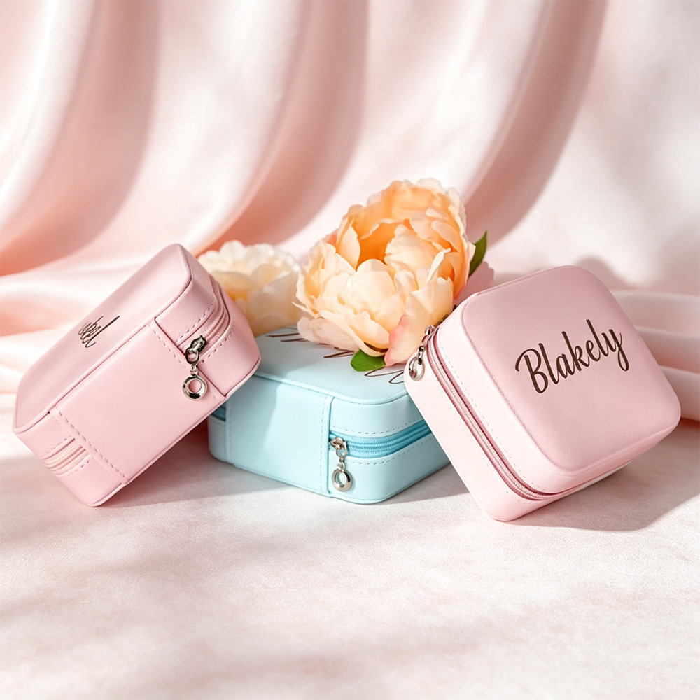Personalised PU Leather Travel Jewellery Box with Name, Portable Jewellery Organiser for Rings, Earrings and Necklaces, Birthday or Wedding Gift for Women