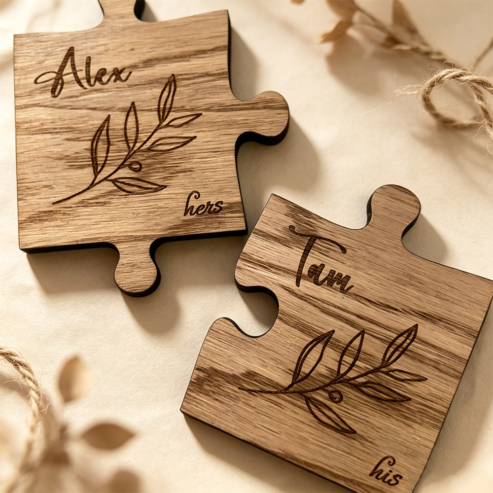 Personalized Couple Coasters, Custom His and Hers Wooden Drink Coasters, Engraved Name Wedding Gift, Anniversary Gift for Couples