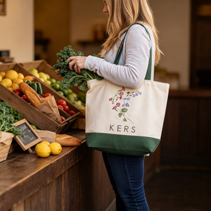 Personalized Birth Flower Canvas Tote Bag with Custom Name, Floral Shopper Bag, Birthday Gift for Her, Mom, Best Friend, Bridesmaid & Wedding Favor
