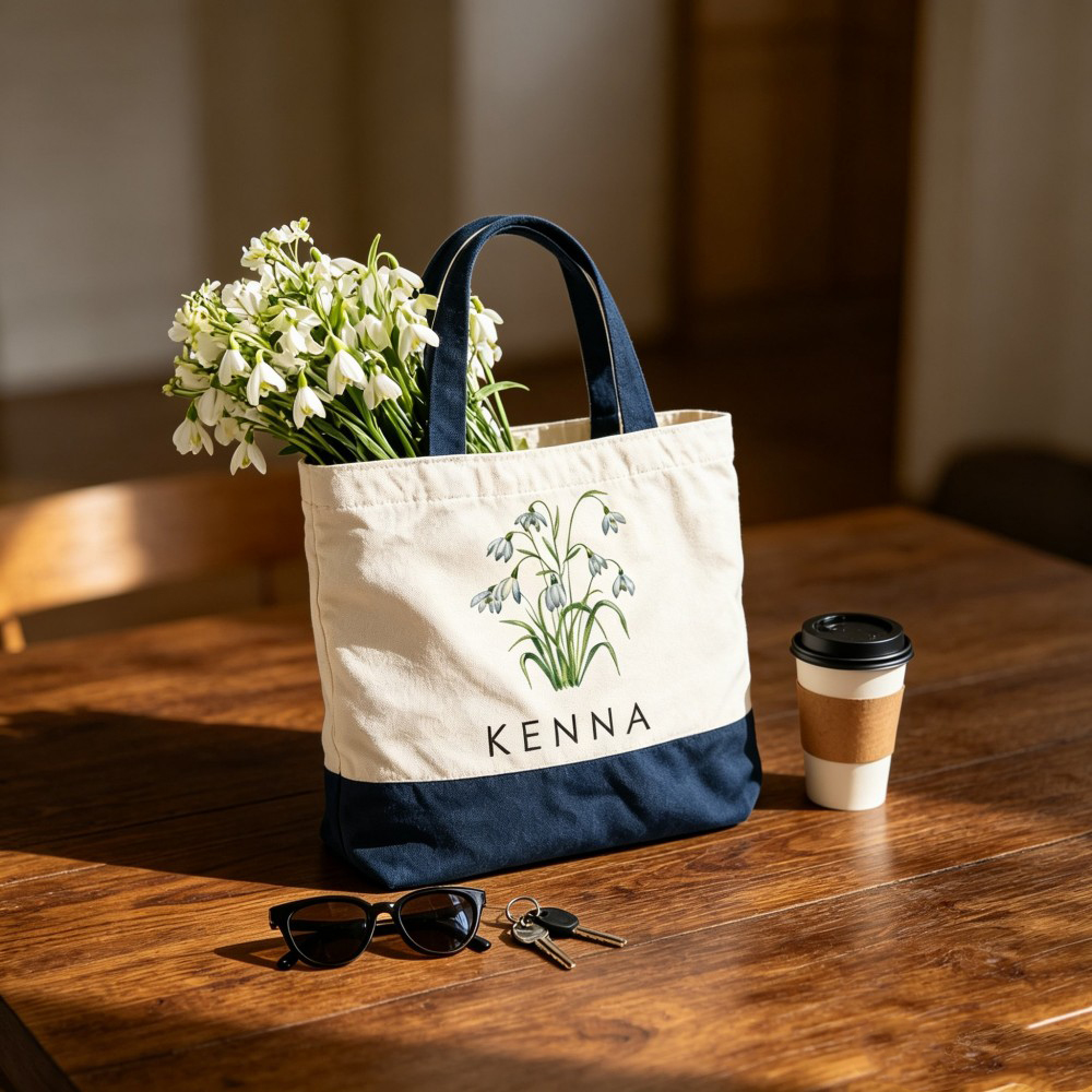Personalized Birth Flower Canvas Tote Bag with Custom Name, Floral Shopper Bag, Birthday Gift for Her, Mom, Best Friend, Bridesmaid & Wedding Favor
