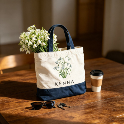 Personalized Birth Flower Canvas Tote Bag with Custom Name, Floral Shopper Bag, Birthday Gift for Her, Mom, Best Friend, Bridesmaid & Wedding Favor