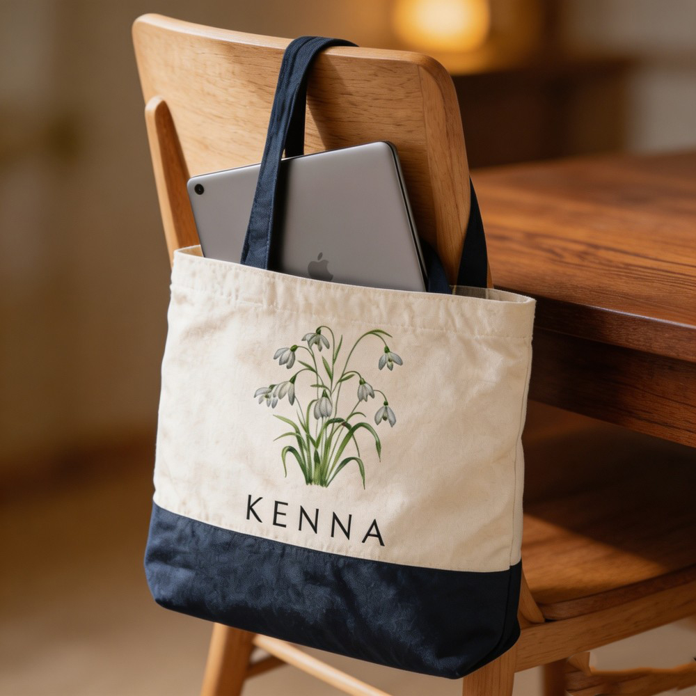 Personalized Birth Flower Canvas Tote Bag with Custom Name, Floral Shopper Bag, Birthday Gift for Her, Mom, Best Friend, Bridesmaid & Wedding Favor