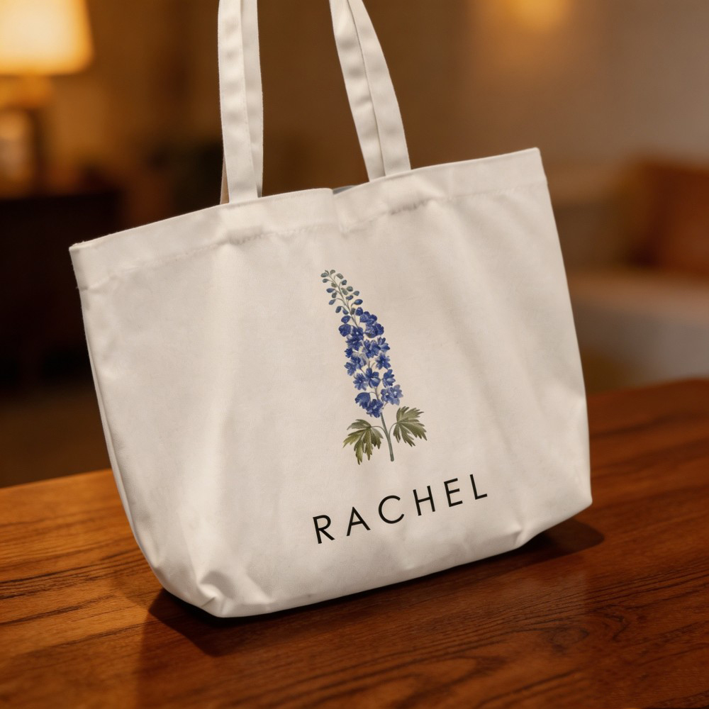 Personalized Birth Flower Canvas Tote Bag with Custom Name, Floral Shopper Bag, Birthday Gift for Her, Mom, Best Friend, Bridesmaid & Wedding Favor