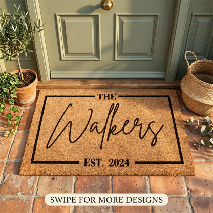 Personalized Family Name Doormat, Custom Last Name Coir Welcome Mat, Established Date Front Door Mat, Housewarming Gift for New Homeowners