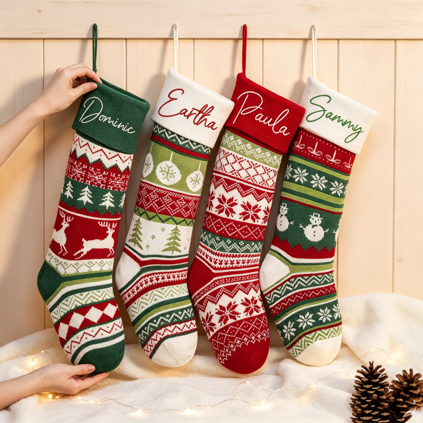 Personalized Christmas Stocking, Custom Embroidered Name Knit Stocking, Large Family Holiday Stocking, Christmas Fireplace Decor, Gift for Kids & Adults