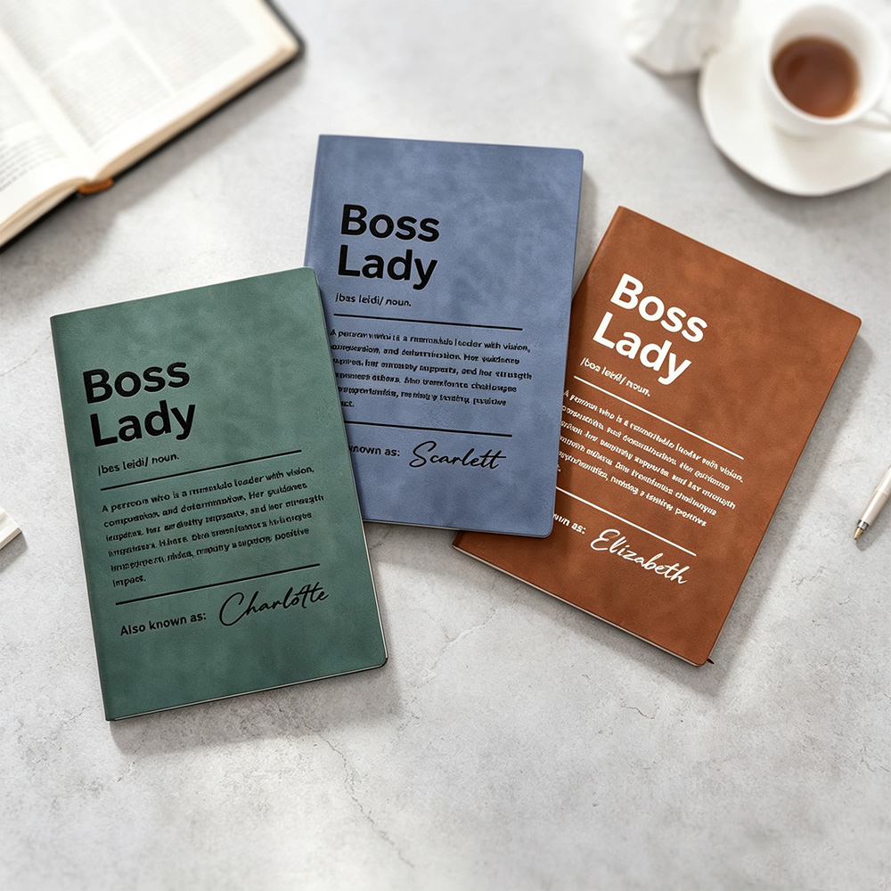 Personalized Boss Lady Definition PU Leather Notebook with Name, 200 Lined Pages, Birthday or Appreciation Gift for Women