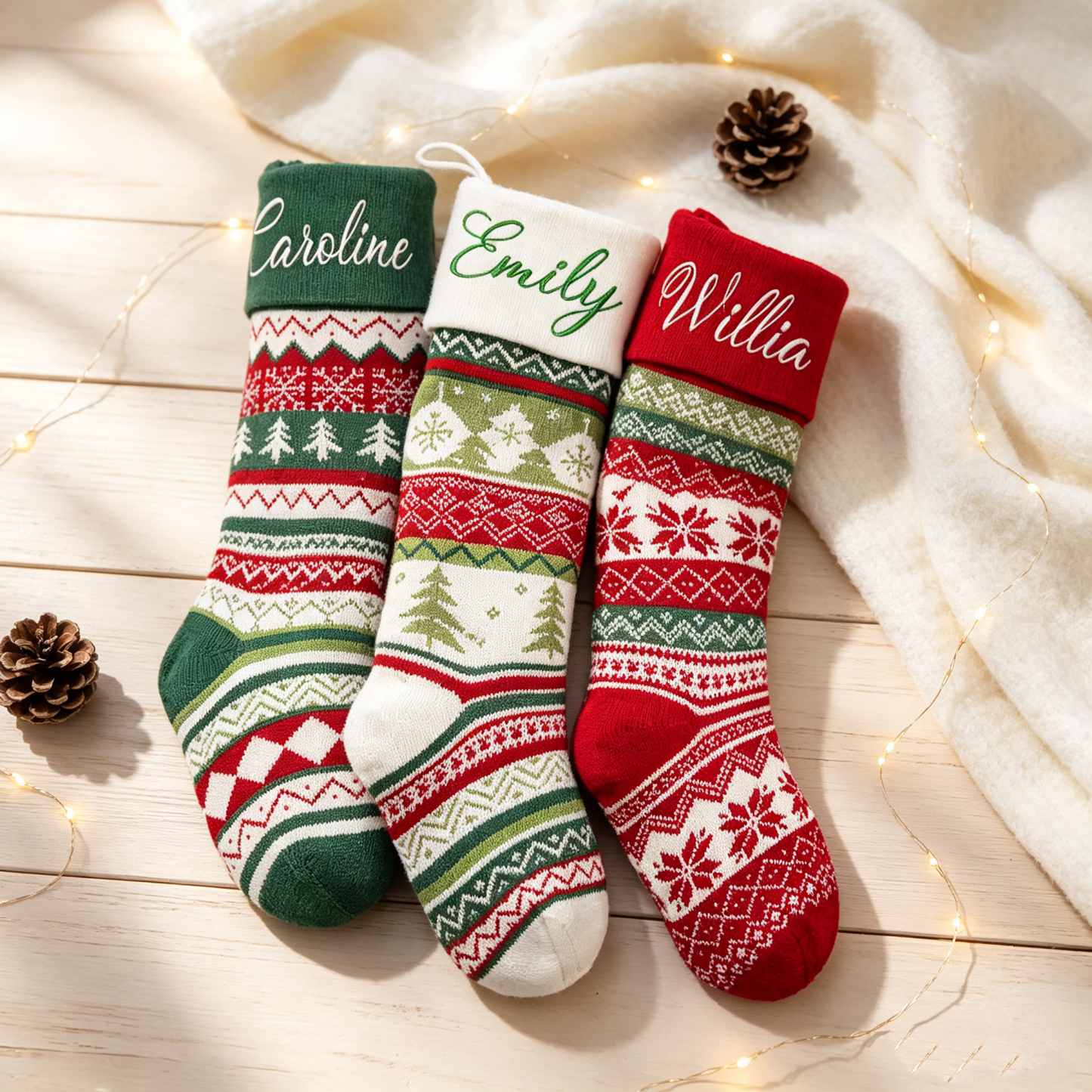 Personalized Christmas Stocking, Custom Embroidered Name Knit Stocking, Large Family Holiday Stocking, Christmas Fireplace Decor, Gift for Kids & Adults