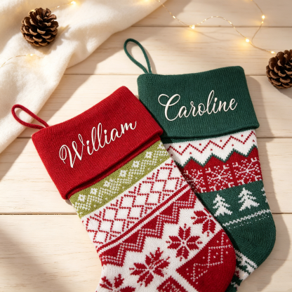 Personalized Christmas Stocking, Custom Embroidered Name Knit Stocking, Large Family Holiday Stocking, Christmas Fireplace Decor, Gift for Kids & Adults