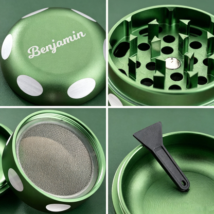 Personalized Mushroom-Shaped Metal Grinder with Name, Mesh Sieve and Mini Scraper, Birthday Gift for Adults
