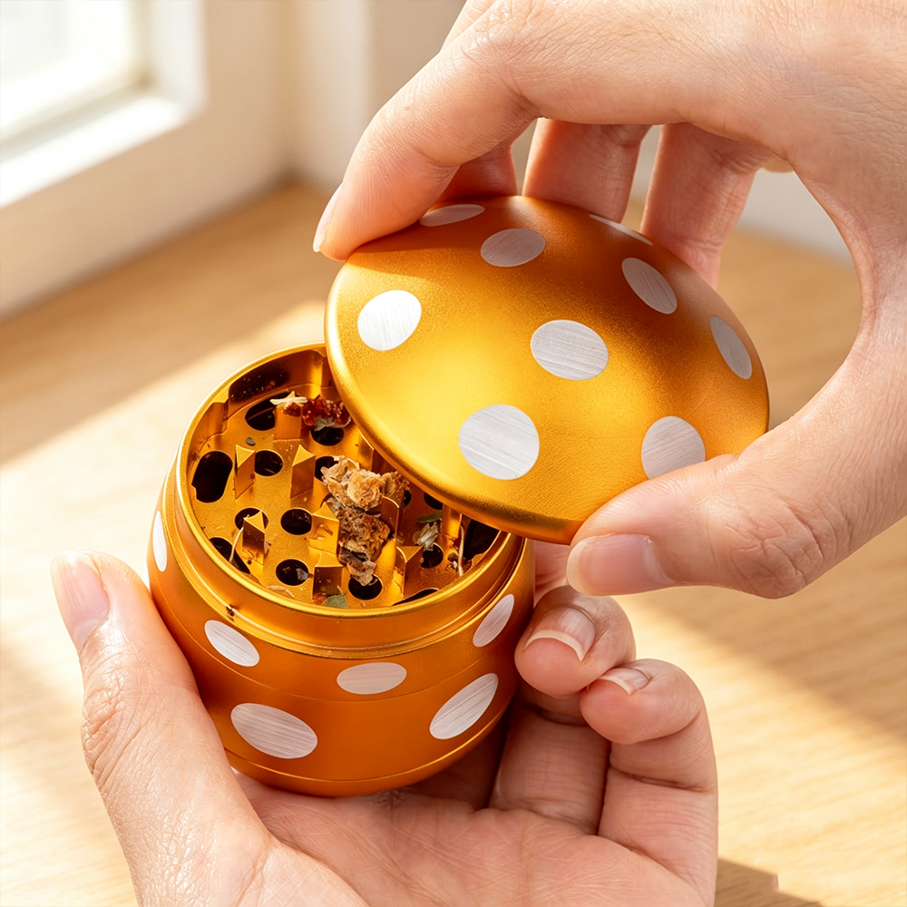 Personalized Mushroom-Shaped Metal Grinder with Name, Mesh Sieve and Mini Scraper, Birthday Gift for Adults