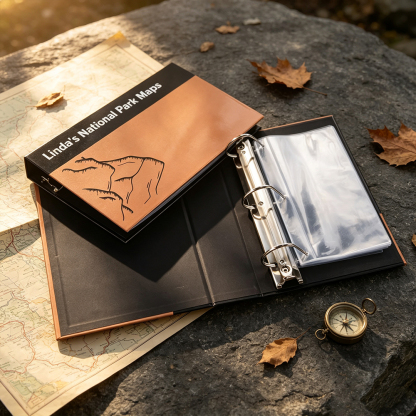 Personalized National Park Map Binder with Custom Text, Travel Map Organizer and Collector Album, Birthday Gift for Park Lovers