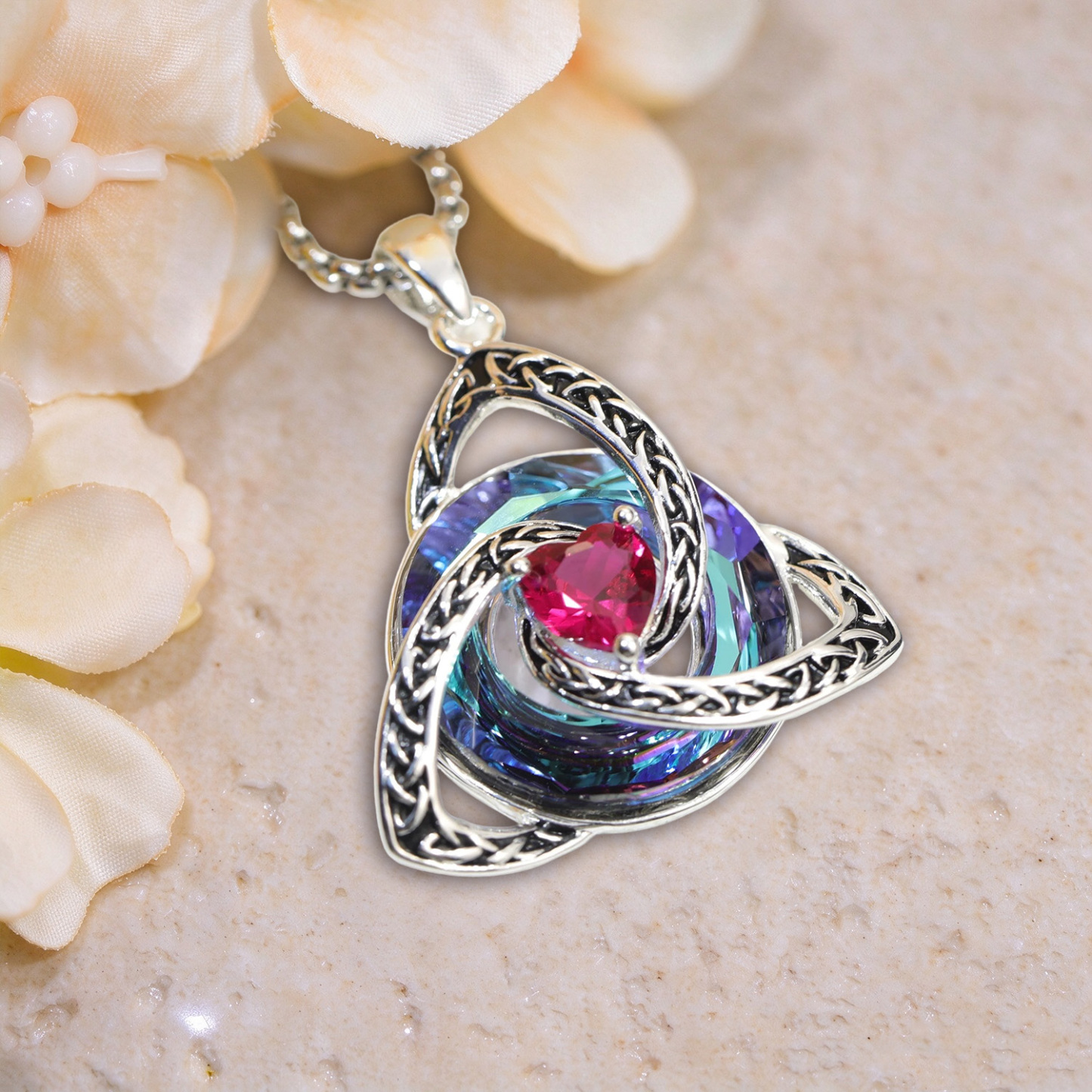 Celtic Knot Birthstone Necklace, Trinity Knot Pendant, Personalized Birth Month Gift, Spiritual Protection Necklace for Her