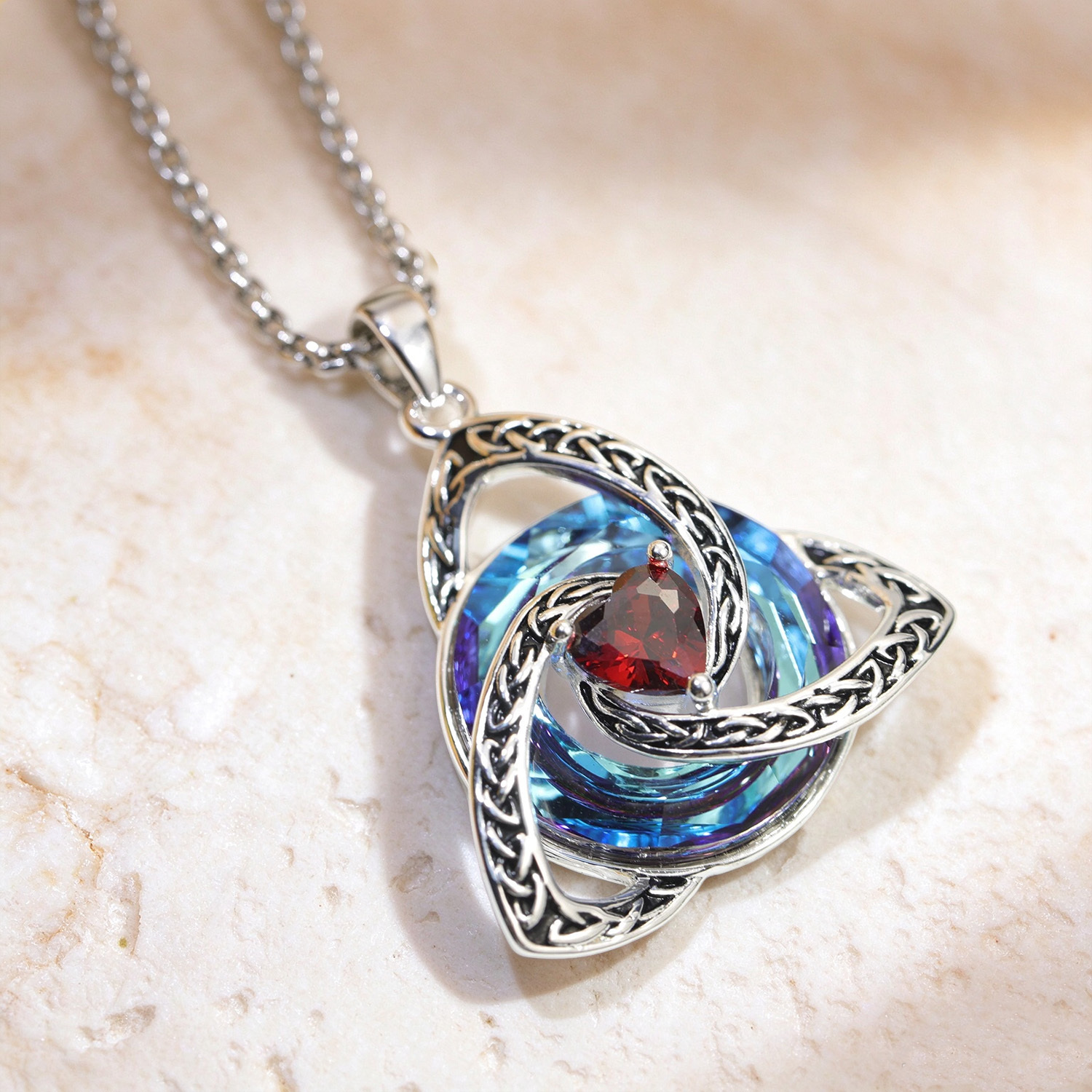 Celtic Knot Birthstone Necklace, Trinity Knot Pendant, Personalized Birth Month Gift, Spiritual Protection Necklace for Her