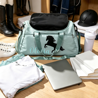 Personalised Horse Riding Duffel Bag with Name, Waterproof Large Capacity Travel Sports Bag, Equestrian Gift for Horse Lovers