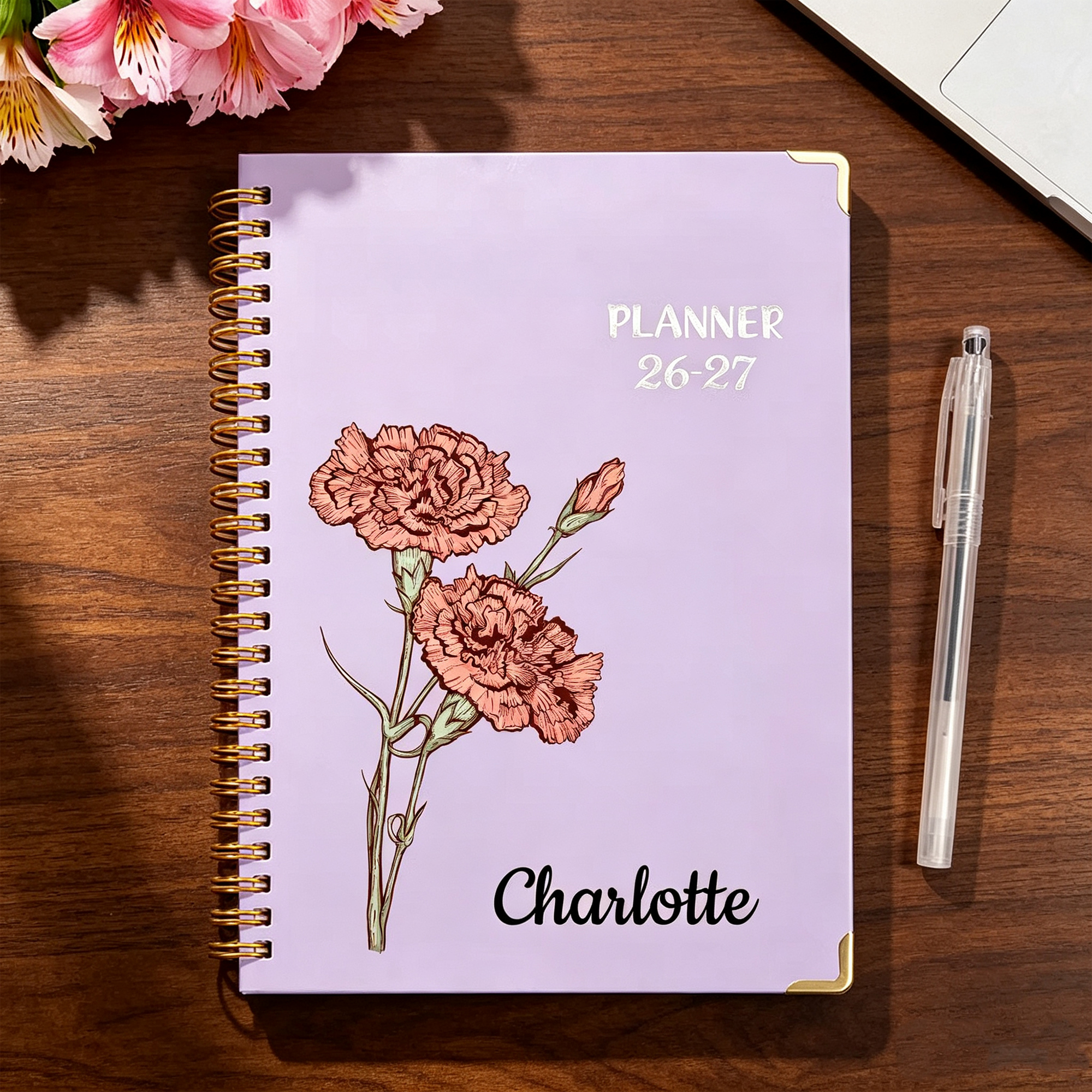 Personalized 2026–2027 Birth Flower Planner with Custom Name, A5 Spiral Weekly and Monthly Organizer, New Year Gift