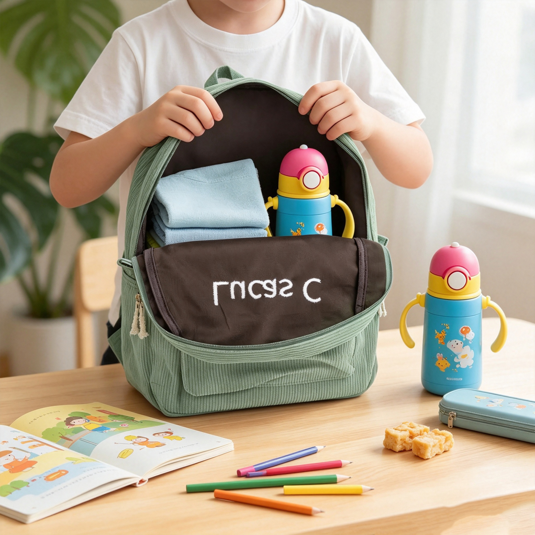 Personalised Corduroy Kids Backpack with Embroidered Name, Lightweight Toddler School Bag, Birthday and Back-to-School Gift