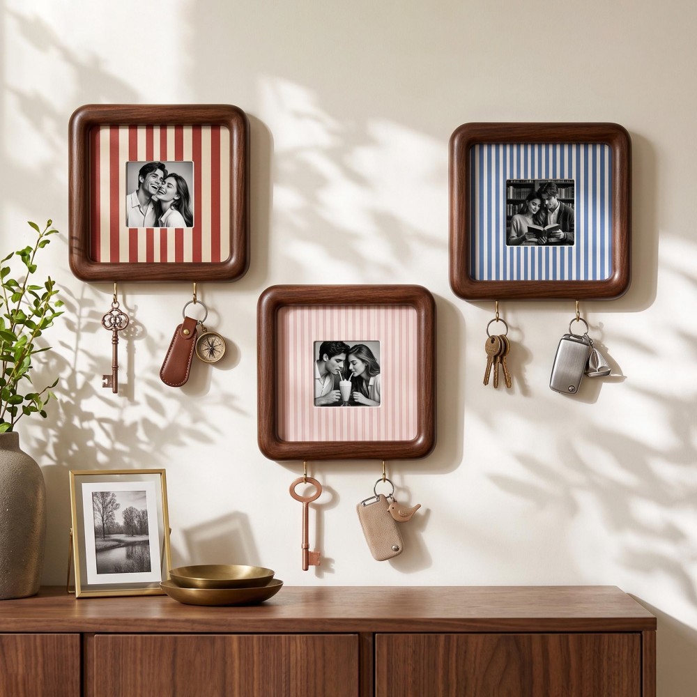 Personalized Photo Strip Key Holder Custom Wooden Wall Decor