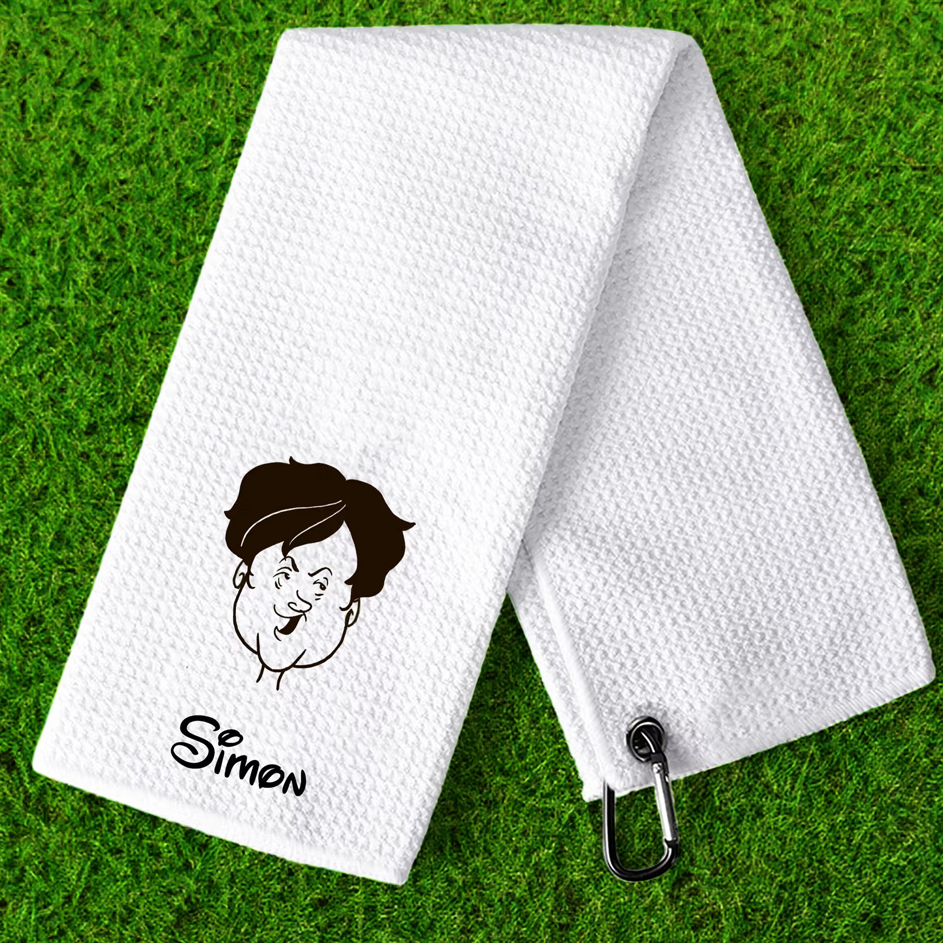 Personalized Comic Style Golf Towel with Name, Custom Character Waffle Golf Towel with Hanging Clip, Golf Gift for Golf Lovers