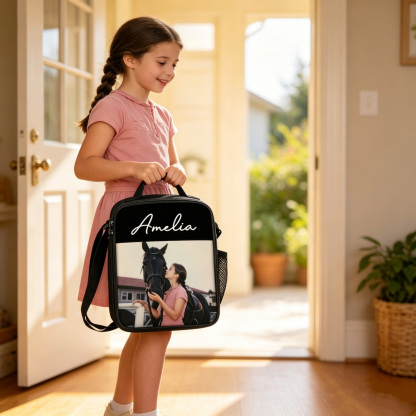 Personalized Photo Lunch Bag for Kids – Custom Name Insulated Lunch Box, Reusable School Lunch Tote with Zipper, Back to School Gift for Boys & Girls