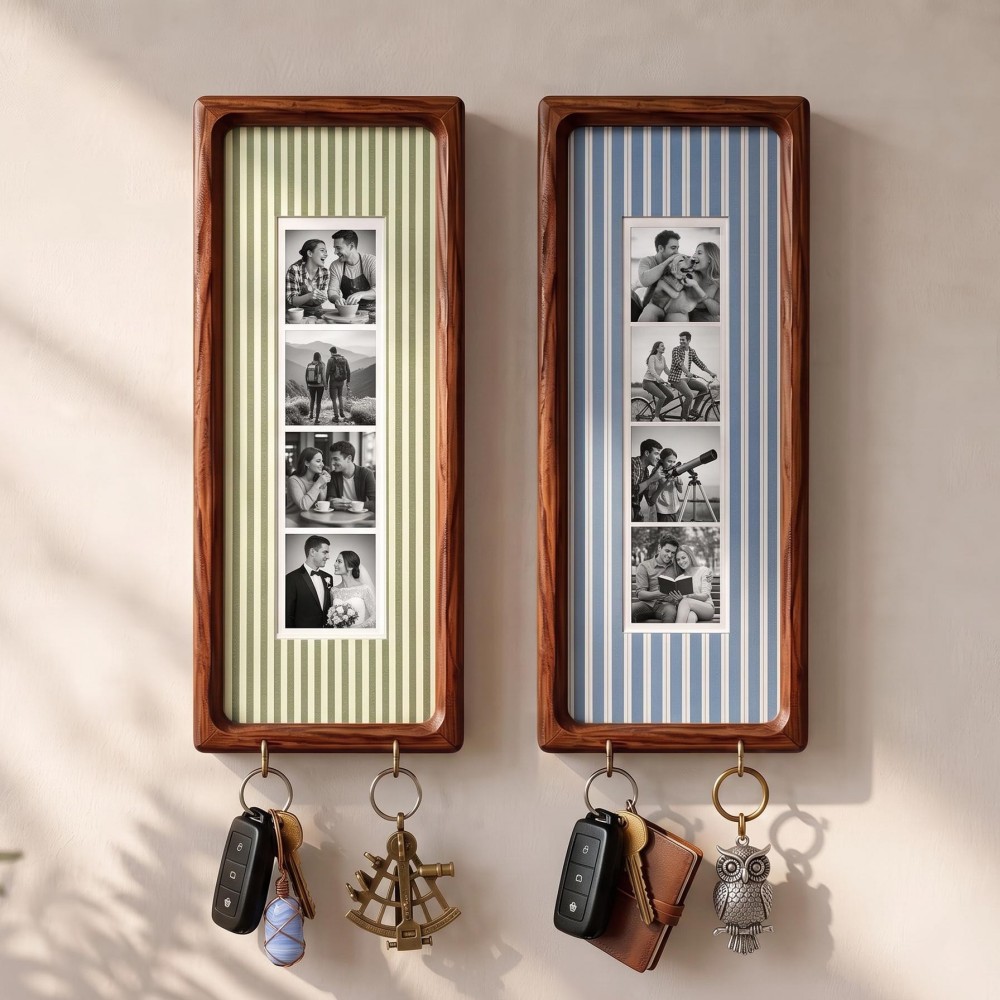 Personalized Photo Strip Key Holder Custom Wooden Wall Decor