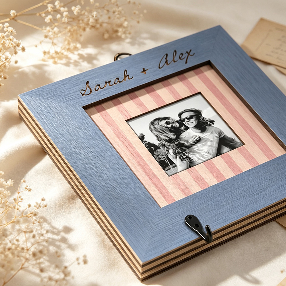 Personalized Couple Photo Key Holder, Custom Name Wooden Key Rack, Entryway Wall Decor, Housewarming Gift