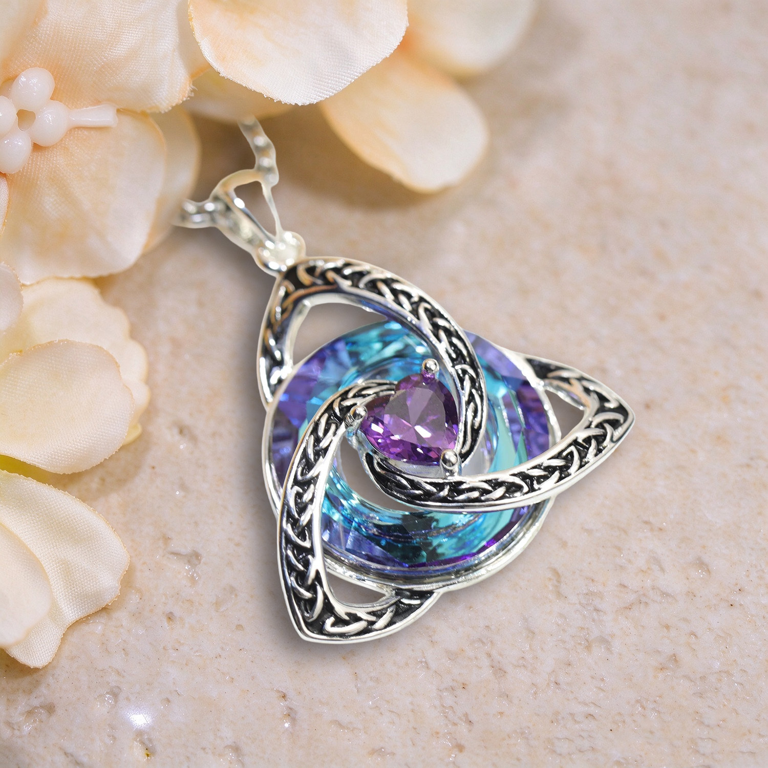 Celtic Knot Birthstone Necklace, Trinity Knot Pendant, Personalized Birth Month Gift, Spiritual Protection Necklace for Her