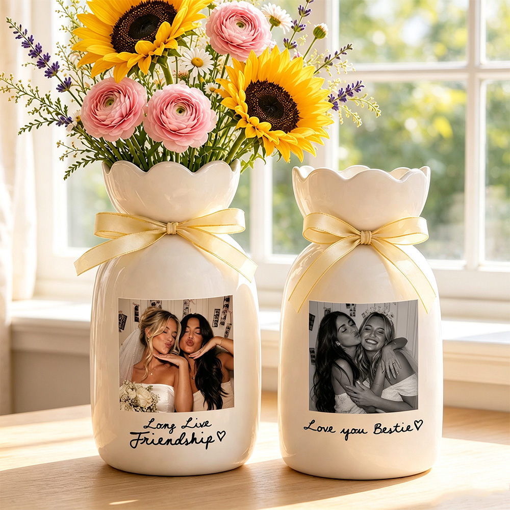 Personalized Photo Ceramic Vase, Custom Best Friend Picture Flower Vase, Friendship Gift for Bestie, Bridesmaid Gift, Birthday Gift for Her