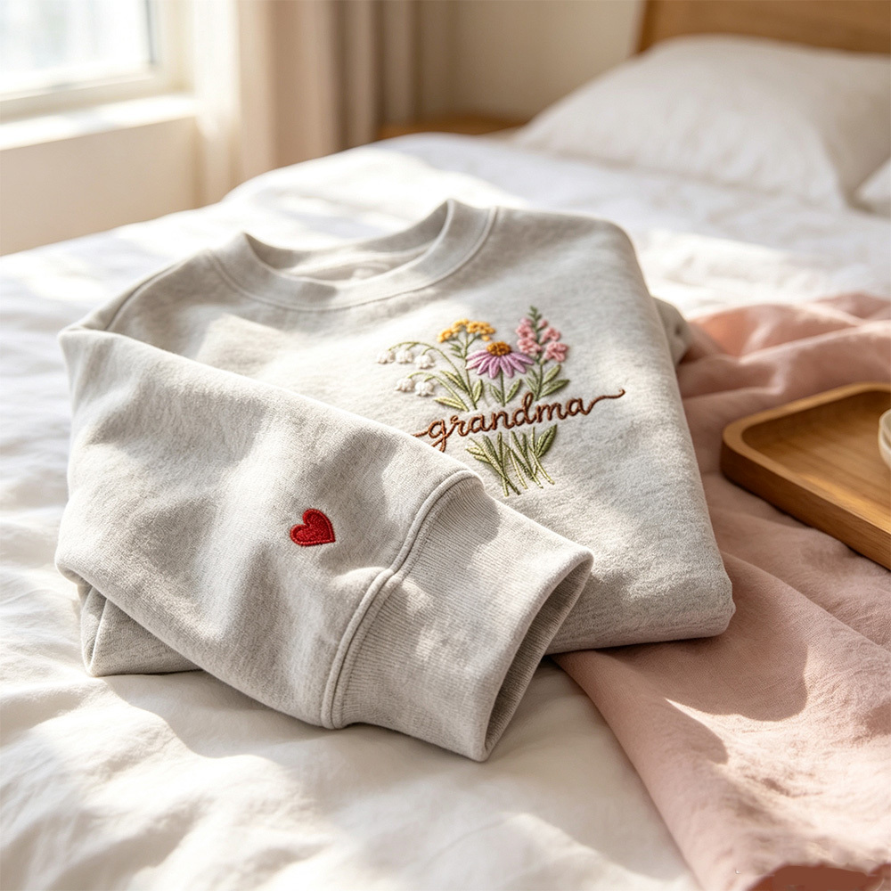 Personalized granny sweatshirt with floral embroidery - a soft pullover, a perfect gift for Mother's Day, birthdays, and Christmas for grandma, maternal grandma, and great-grandmother.
