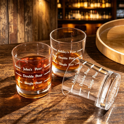 Personalised Pour Line Whiskey Glass with Engraved Name, 10oz Tumbler for Dad, Husband and Whiskey Lovers