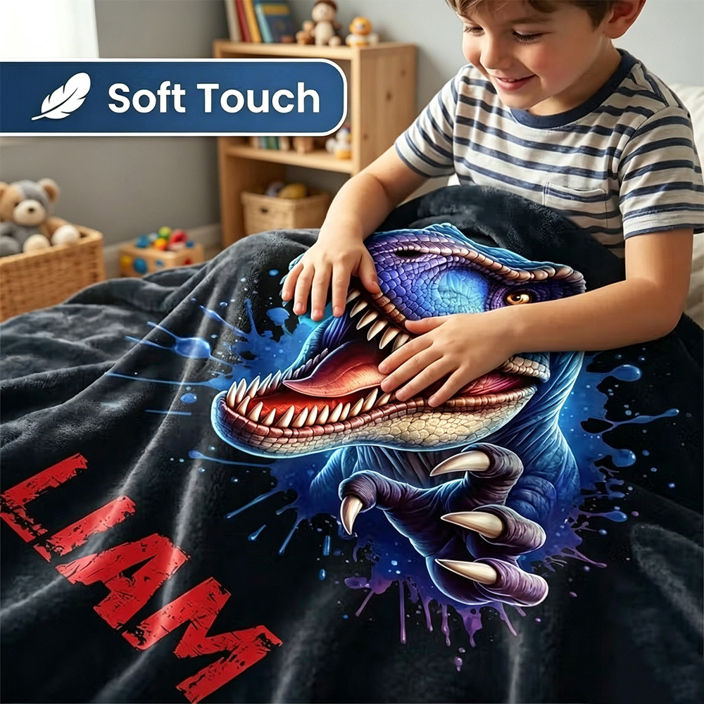 Personalized Dinosaur Kids Blanket | Soft Fleece Throw for Boys & Girls | Custom Name Birthday & Holiday Gift for Dino Lovers