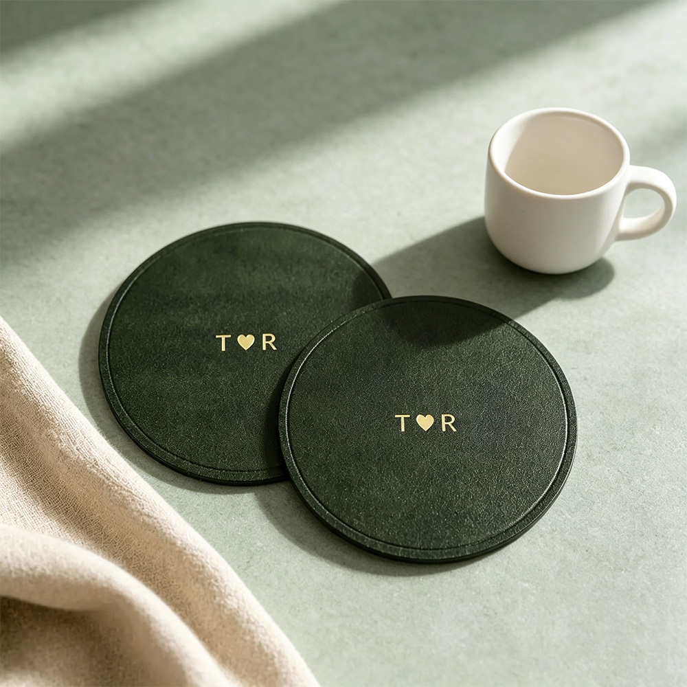 Personalized Leather Coaster Set, Custom Initials Drink Coasters, Handmade Genuine Leather Coasters, Couple Wedding Gift, Housewarming Gift