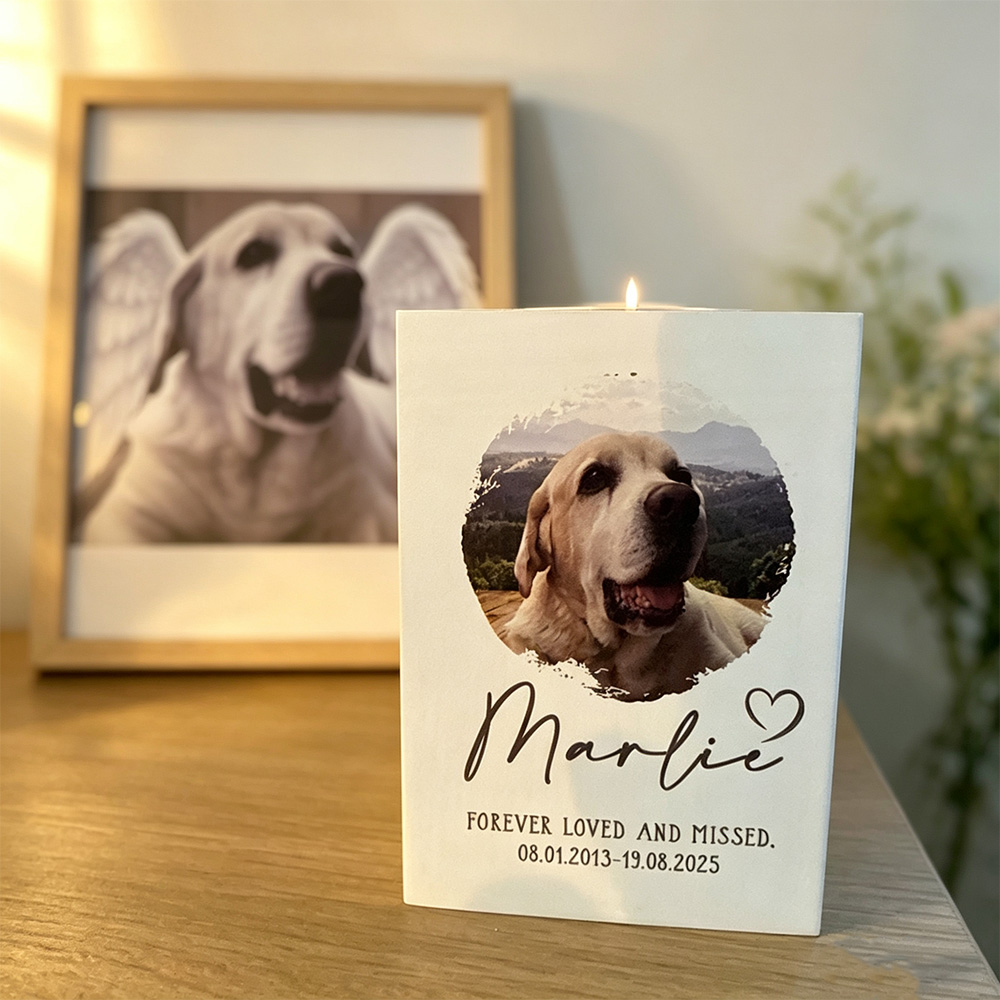 Personalized Pet Memorial Candle Holder, Custom Photo Tealight Holder, Dog or Cat Remembrance Gift, Sympathy Keepsake for Loss of Pet