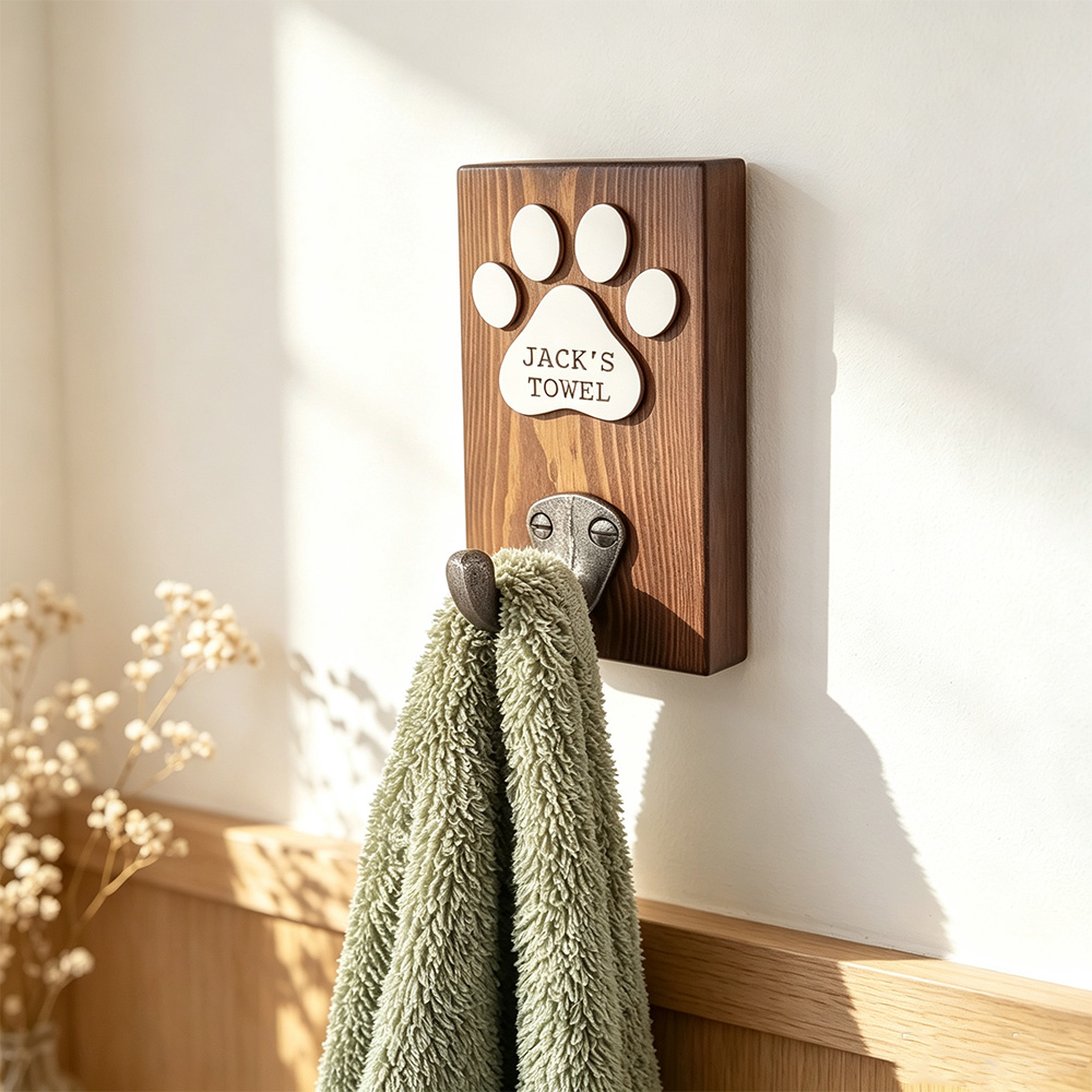 Personalized Dog Leash Holder, Custom Pet Name Wall Hook, Wooden Paw Print Dog Lead Rack, Dog Mom Gift, Pet Lover Home Decor