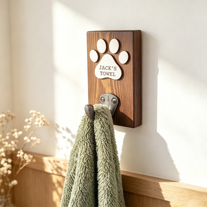 Personalized Dog Leash Holder, Custom Pet Name Wall Hook, Wooden Paw Print Dog Lead Rack, Dog Mom Gift, Pet Lover Home Decor