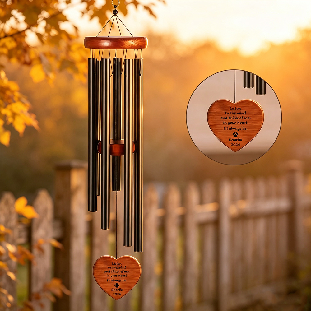 Personalized Pet Memorial Wind Chime with Paw Print, Custom Name and Year Wooden Hanging Decor, Sympathy Remembrance Gift for Dog and Cat Lovers