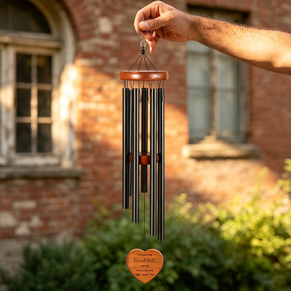 Personalized Pet Memorial Wind Chime with Paw Print, Custom Name and Year Wooden Hanging Decor, Sympathy Remembrance Gift for Dog and Cat Lovers