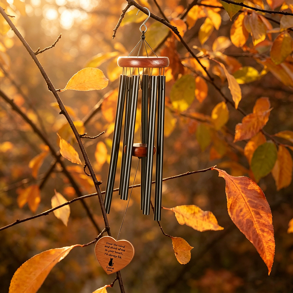 Personalized Pet Memorial Wind Chime with Paw Print, Custom Name and Year Wooden Hanging Decor, Sympathy Remembrance Gift for Dog and Cat Lovers