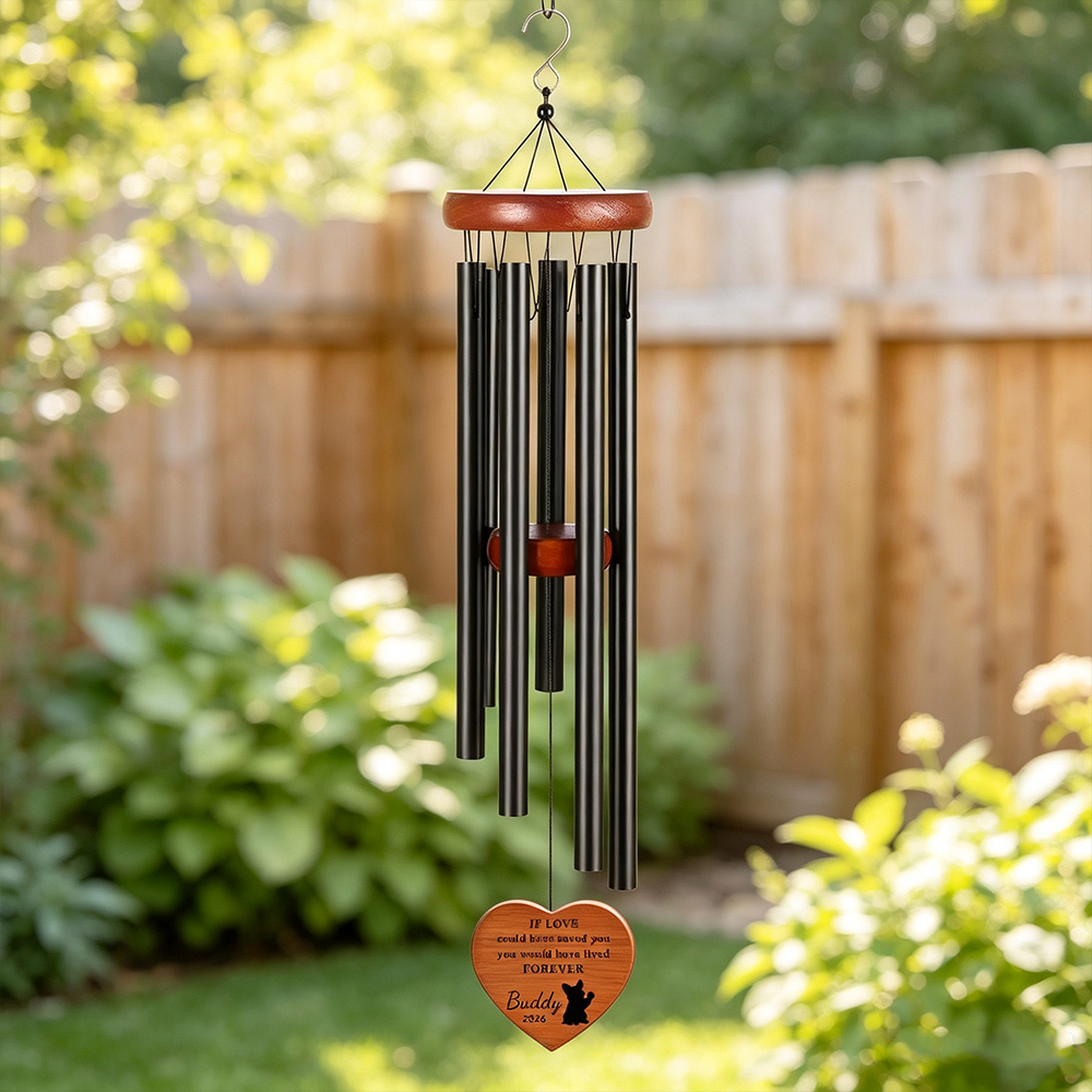 Personalized Pet Memorial Wind Chime with Paw Print, Custom Name and Year Wooden Hanging Decor, Sympathy Remembrance Gift for Dog and Cat Lovers