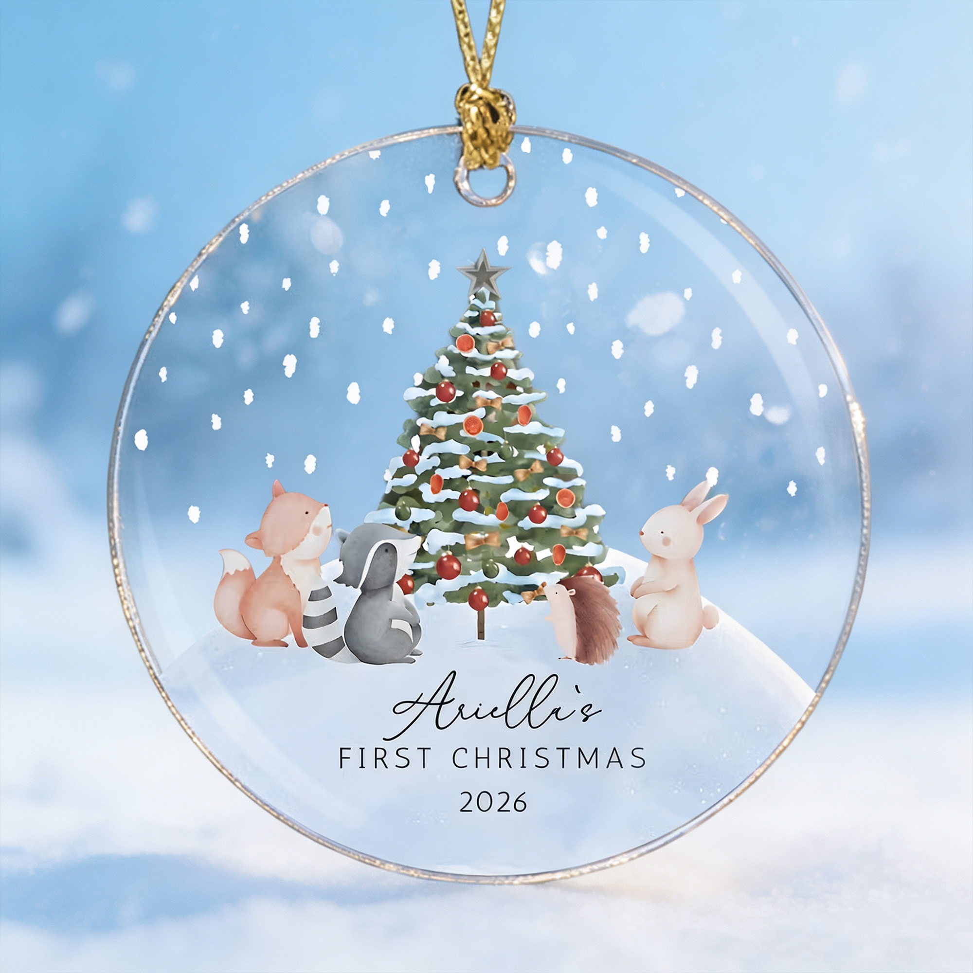 Personalized Baby’s First Christmas Acrylic Ornament with Name and Year, Cute Animal Christmas Tree Decoration, Newborn Baby Shower Holiday Gift