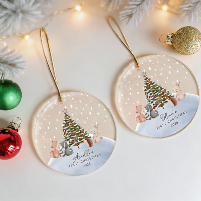 Personalized Baby’s First Christmas Acrylic Ornament with Name and Year, Cute Animal Christmas Tree Decoration, Newborn Baby Shower Holiday Gift