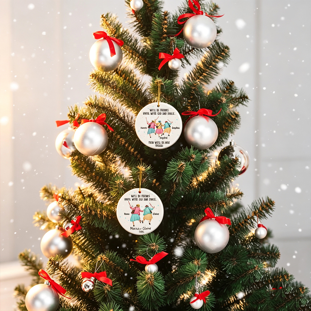 Personalized Best Friend Christmas Ornament with Names, We'll Be Friends Until We Are Old and Senile Acrylic Tree Decoration, Friendship Gift for Friends