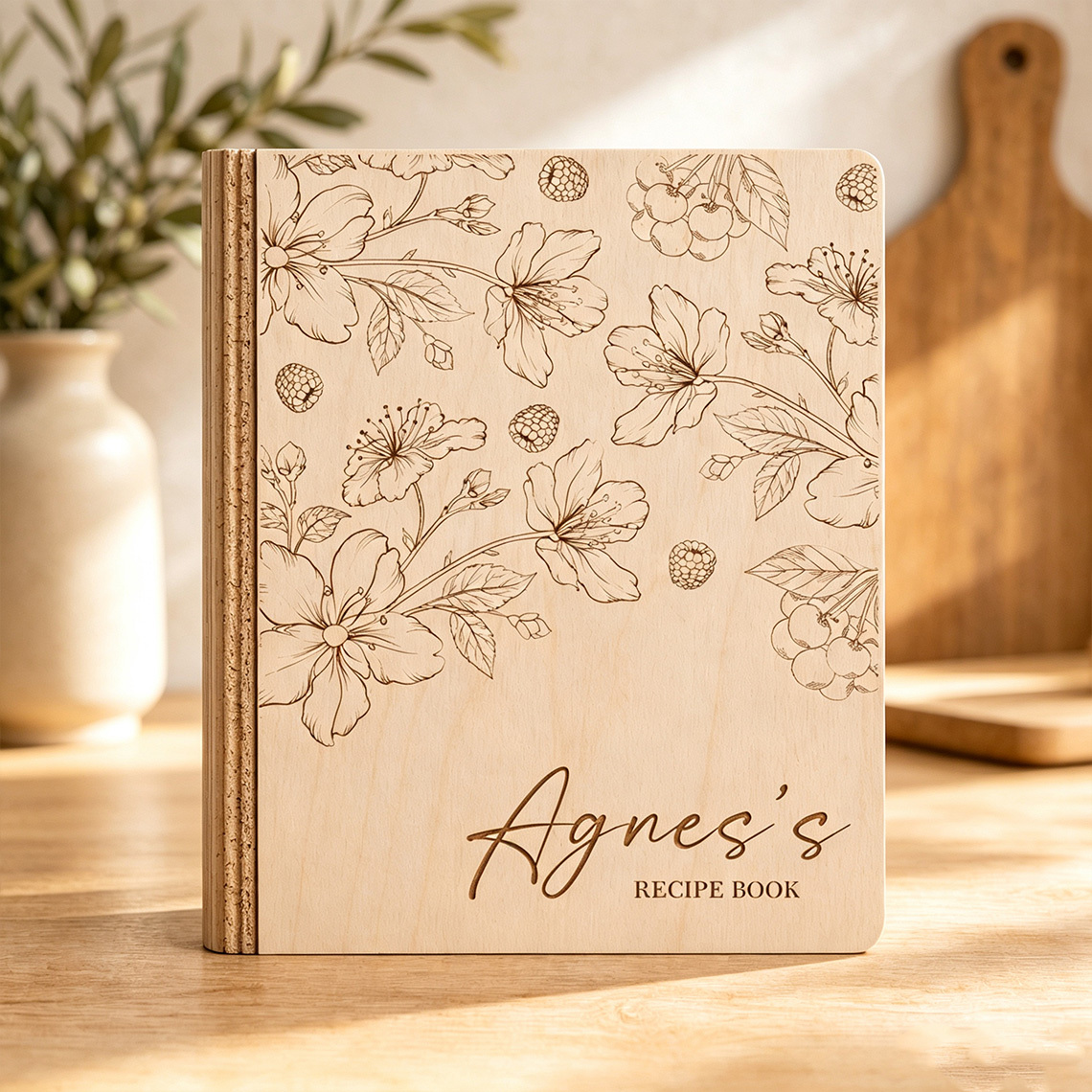 Personalized Wooden Recipe Book, Custom Engraved Cookbook Binder, Family Recipe Keepsake, Mother’s Day Gift for Mom