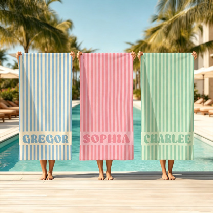 Personalized Groovy Striped Beach Towel with Name, Custom Bachelorette Party Gift for Bridesmaids
