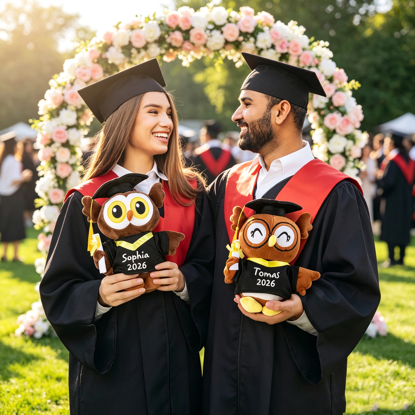 Personalized Graduation Owl Plush Toy with Custom Name and Year, Cap and Gown Keepsake Gift for Graduates