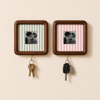 Personalized Couple Photo Key Holder Custom Wooden Wall Decor
