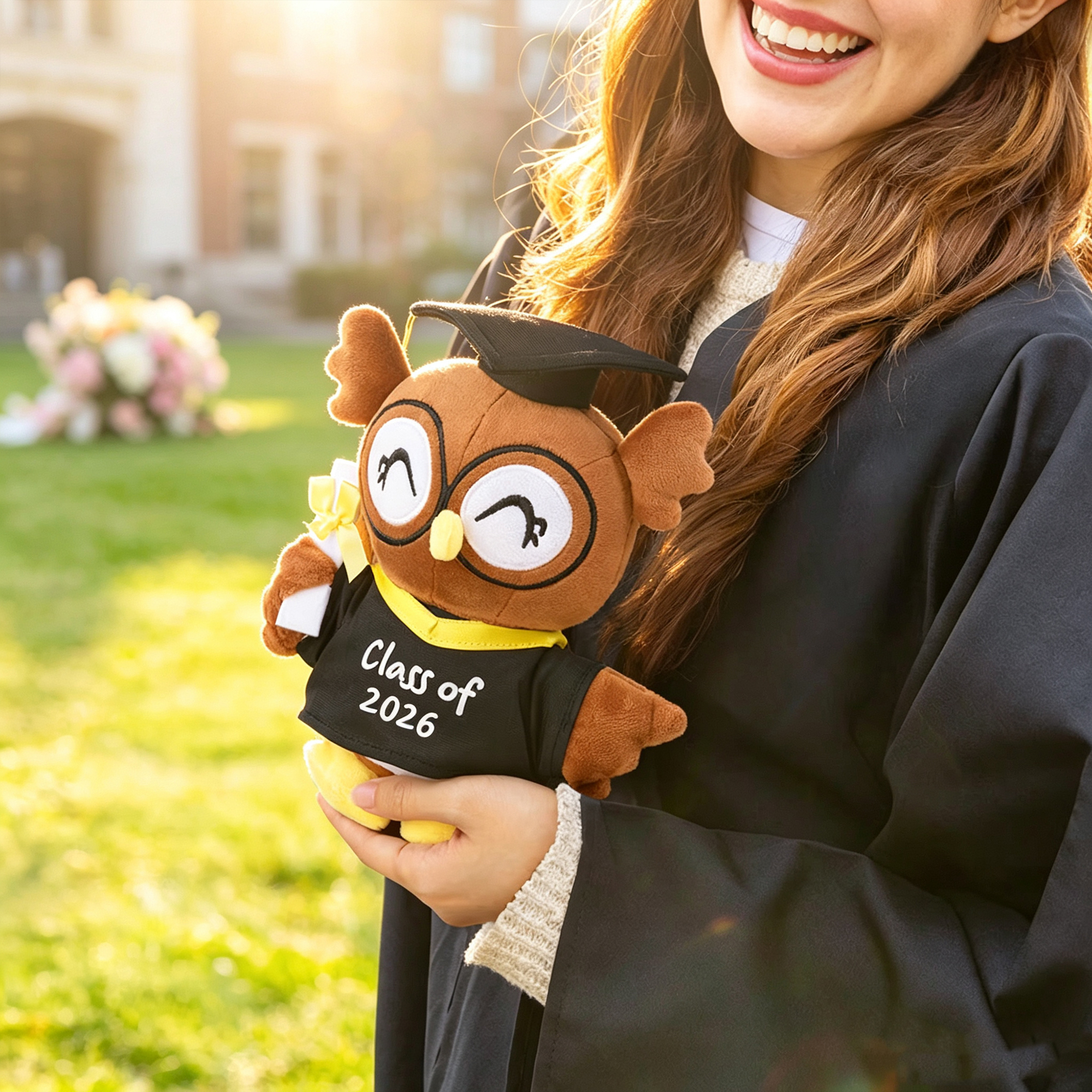 Personalized Graduation Owl Plush Toy with Custom Name and Year, Cap and Gown Keepsake Gift for Graduates