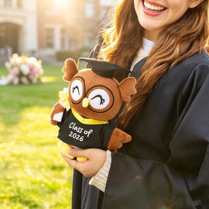 Personalized Graduation Owl Plush Toy with Custom Name and Year, Cap and Gown Keepsake Gift for Graduates